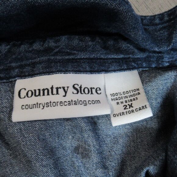 Country Store Top Womens 2X Blue Green Button Plaid Denim Shirt Western Rancher - Picture 2 of 8